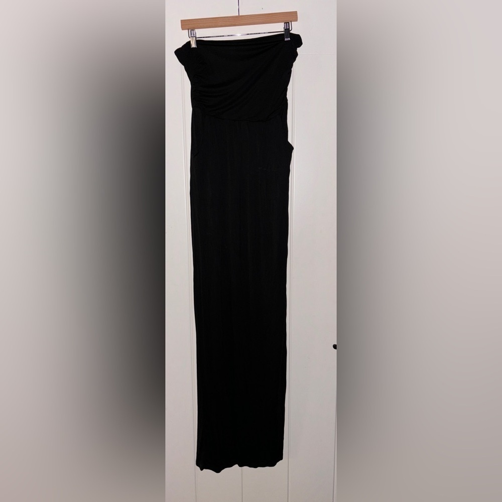 Women Strapless Tube Top Black Maxi Dress Punk Rock Grunge Gothic Size L